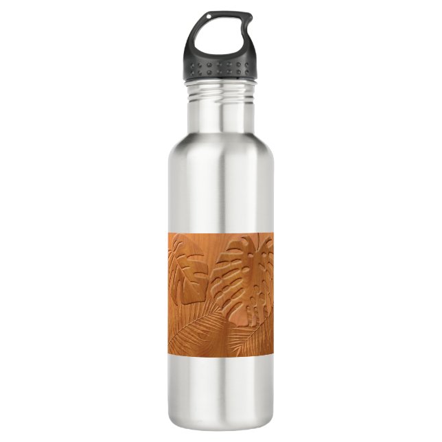 Carved Wood Foliage Faux Print 710 Ml Water Bottle (Front)