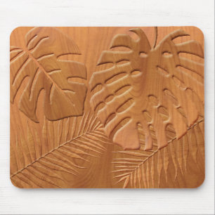 Carved Wood Foliage Faux Print Mouse Mat