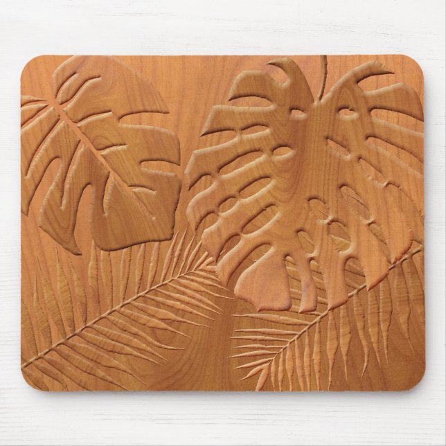 Carved Wood Foliage Faux Print Mouse Mat (Front)