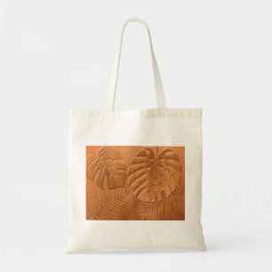 Carved Wood Foliage Faux Print Tote Bag