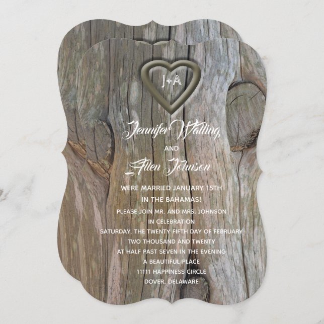 Carved Wood Heart Post Wedding Reception Invitation (Front/Back)