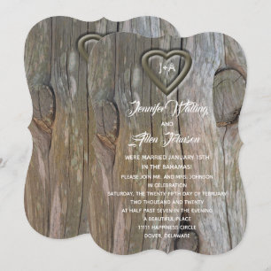 Carved Wood Heart Post Wedding Reception Invitation