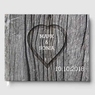 Carved Wood Heart Rustic Wedding Guest Book