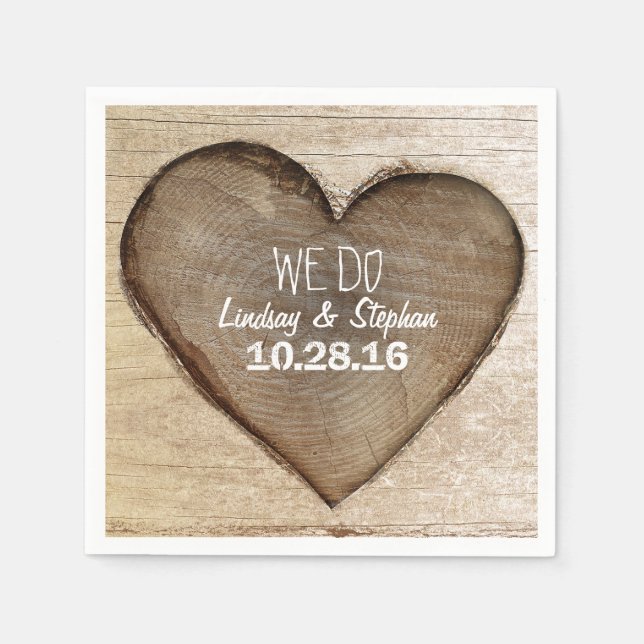 Carved Wood Heart Rustic Wedding Napkin (Front)