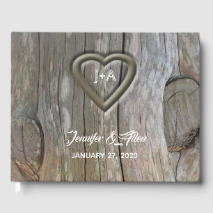 Carved Wood Heart Wedding Guest Book