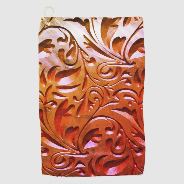 Carved wood look elegant abstract brown golf towel (Front)