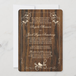 Carved Wood Look Ivory Floral Wedding Invitation