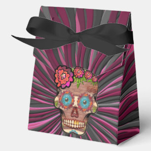 Carved-wood-look sugar skull w/ Floral Crown Favour Box