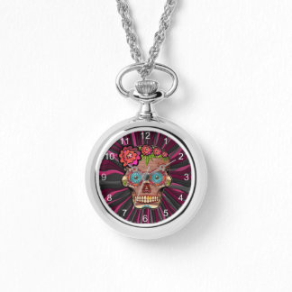 Carved-wood-look sugar skull w/ Floral Crown Watch