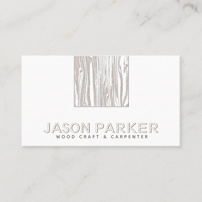 Carved wood modern professional carpenter Qr code  Business Card (Front)