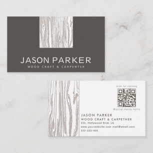 Carved wood modern professional carpenter Qr code  Business Card