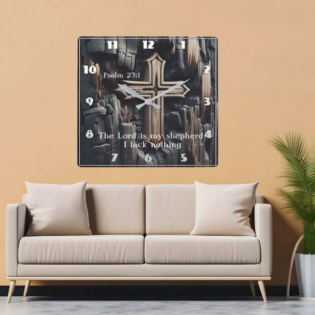 Carved Wood Psalm 23:1 Square Wall Clock (Creator Uploaded)