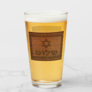 Carved Wood Shalom Glass