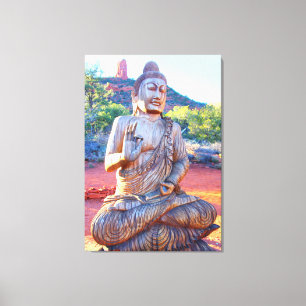 Carved wood sitting Buddha statue Canvas Print