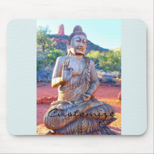 Carved wood sitting Buddha statue Mouse Mat