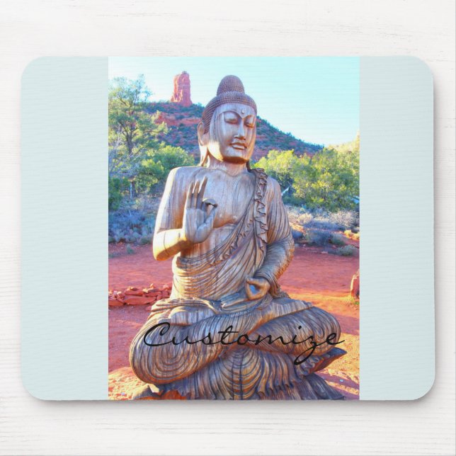 Carved wood sitting Buddha statue Mouse Mat (Front)