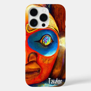 Carved Wood Totem Tiki Face Photo Custom Name Bold iPhone 16 Pro Case