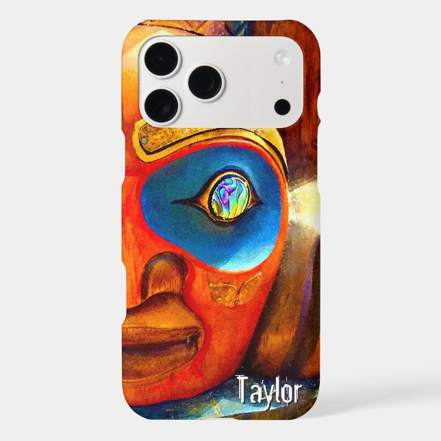 Carved Wood Totem Tiki Face Photo Monogram Name (Back)