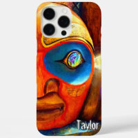 Carved Wood Totem Tiki Face Photo Monogram Name