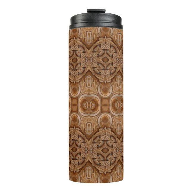 Carved wood wall closeabstract, ancient, antique,  thermal tumbler (Front)