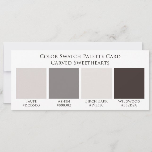Carved Wood Wedding Colour Swatch Palette Card (Front)