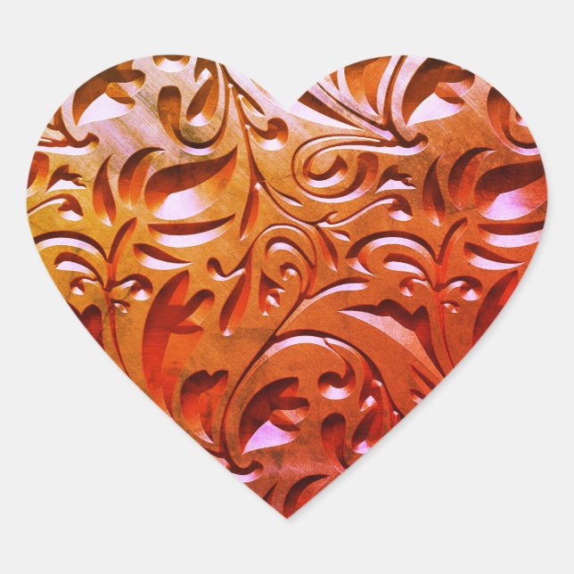 Carved wood woodgrain look abstract heart brown sticker (Front)