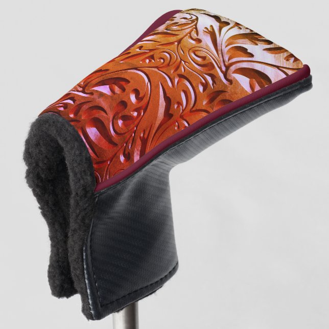 Carved wood woodgrain look elegant abstract golf head cover (3/4 Front)