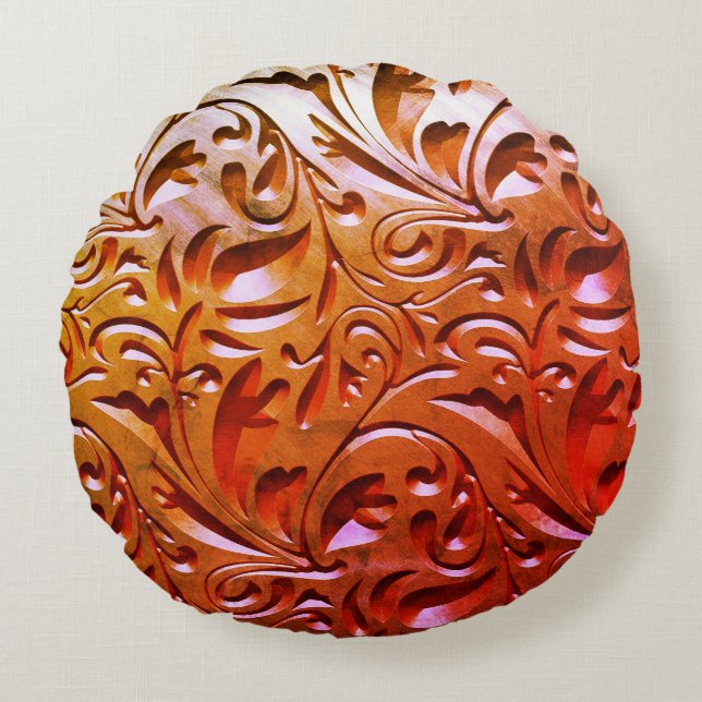 Carved wood woodgrain look elegant abstract round cushion (Front)
