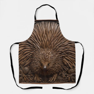 Carved Wooden Australian Echidna Print, Apron