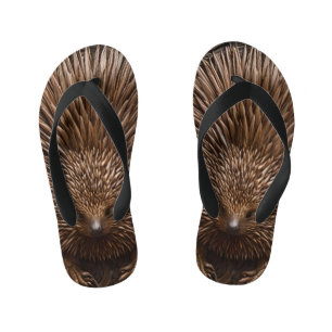 Carved Wooden Australian Echidna Print, Kid's Flip Flops