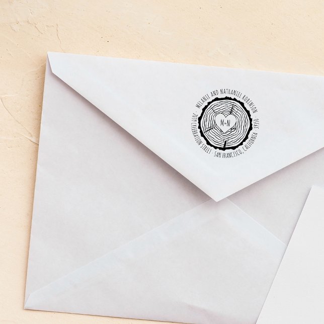 Carved Wooden Heart Rustic Wedding Return Address Rubber Stamp (Creator Uploaded)