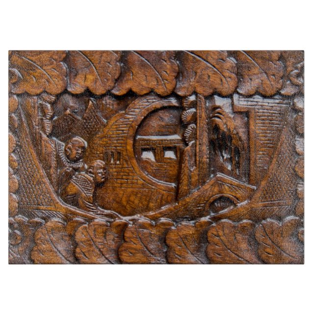 Carved wooden oriental look cutting board (Front)