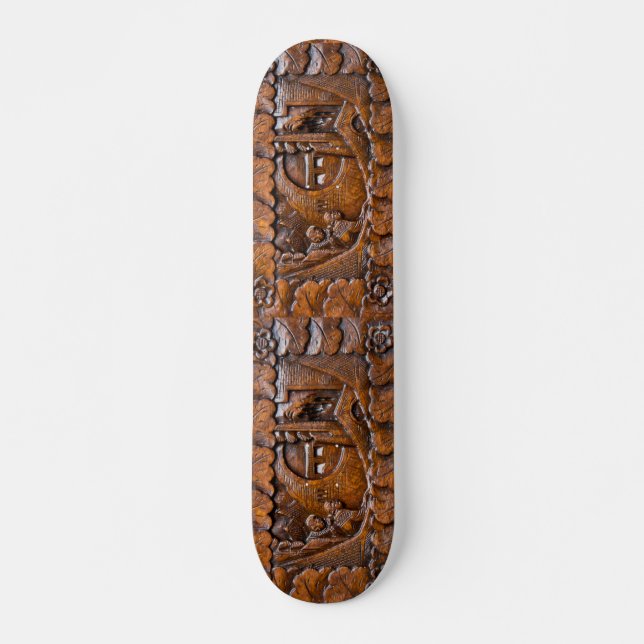 Carved wooden oriental look skateboard (Front)