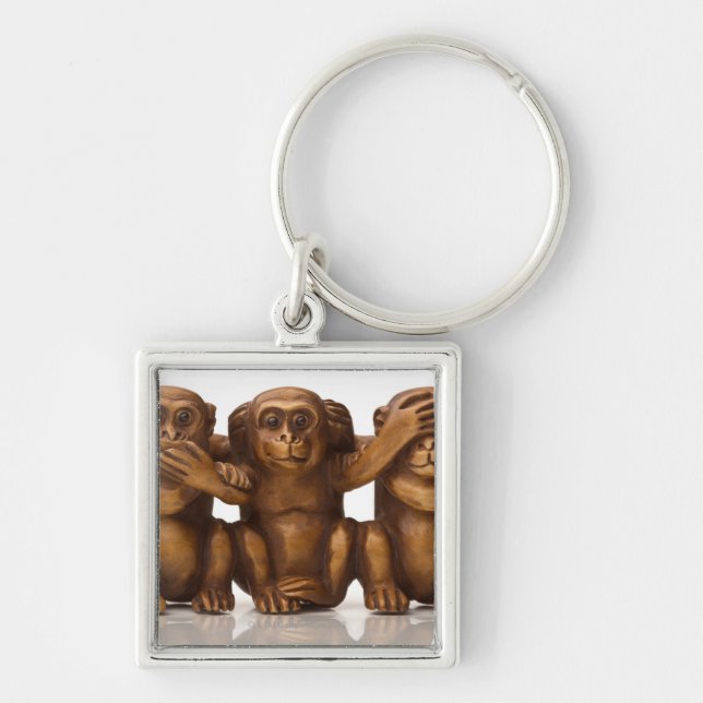 Carving of three wooden monkeys key ring (Front)