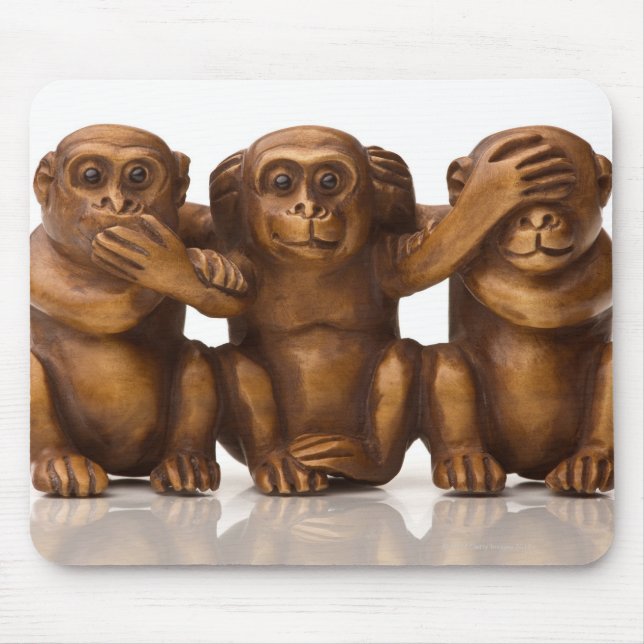 Carving of three wooden monkeys mouse mat (Front)