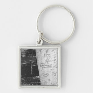 Carving on birch tree trunk B&W Key Ring
