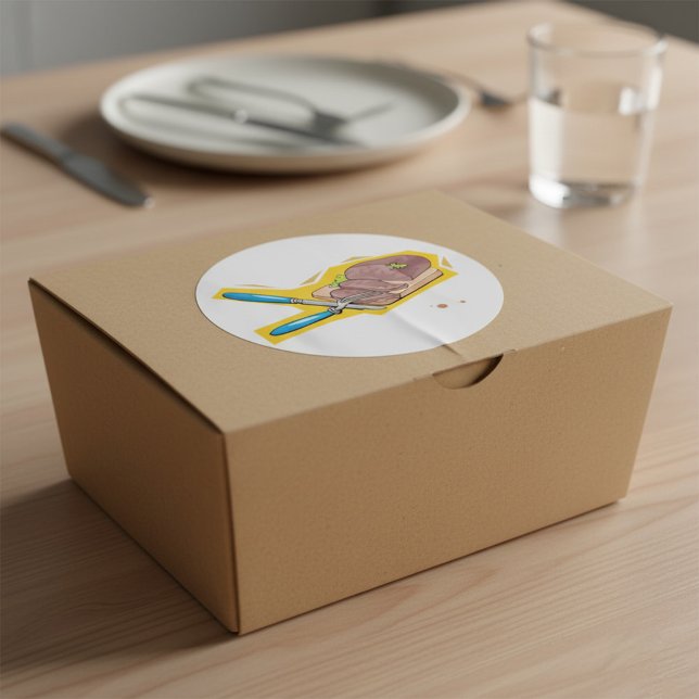 Carving Roast Beef with Fork and Knife Classic Round Sticker (Creator Uploaded)