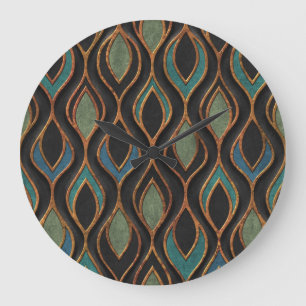 Carving Waves: Bronze Copper Texture Large Clock