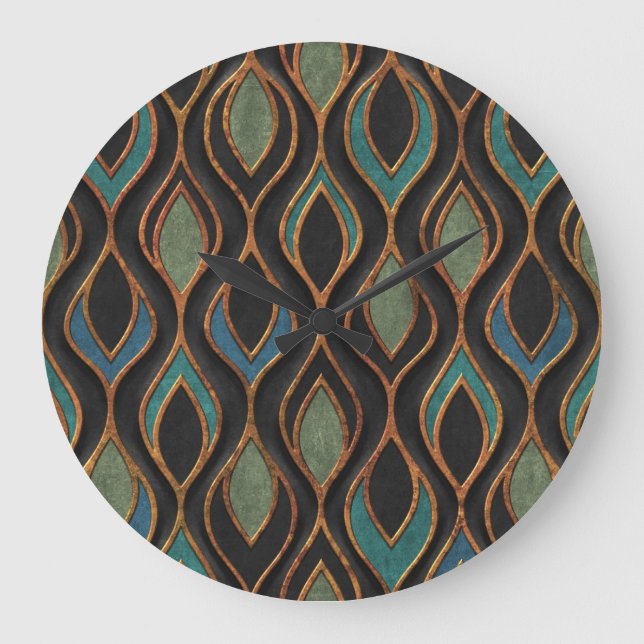 Carving Waves: Bronze Copper Texture Large Clock (Front)