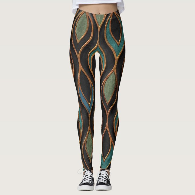 Carving Waves: Bronze Copper Texture Leggings (Front)
