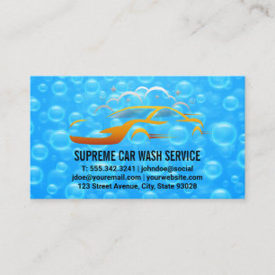 Carwash Blue Soap Bubbles Logo   Car Cleaning Logo Business Card