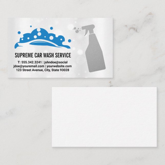 Carwash Bubbles Logo | Spray Bottle Business Card (Front/Back)