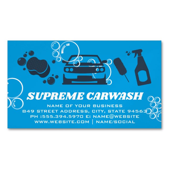 Carwash Cleaning Supplies | Soap Bubbles Magnetic Business Card (Front)