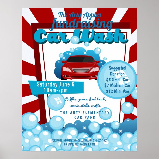 carwash fundraiser school PTO PTA charity poster (Front)