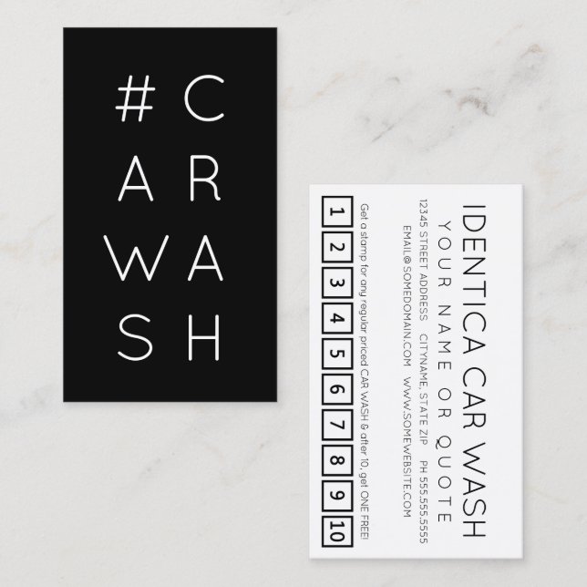 #CARWASH hashtag loyalty punch card (Front/Back)