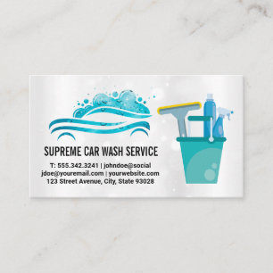 Carwash Logo   Water Drops   Cleaning Tools Business Card