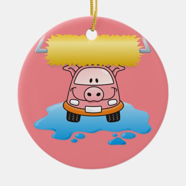 Carwash Pig Ceramic Tree Decoration (Front)