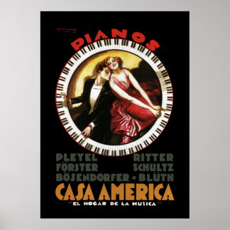 CASA AMERICA FINE GRAND PIANOS 1930 POSTER
