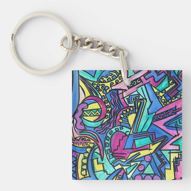 Casa Mia-Hand Painted Abstract Art Key Ring (Front)