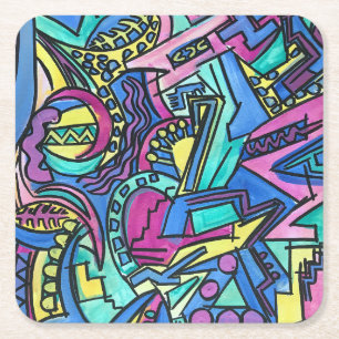 Casa Mia-Hand Painted Abstract Art Square Paper Coaster